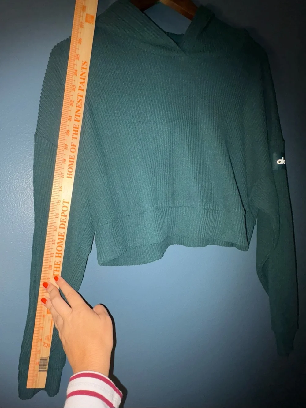 ALO Yoga Muse Ribbed Cropped Hoodie Midnight Green Size S